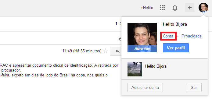 Acessando configurações da conta Google (Foto: Reprodução/Helito Bijora)
