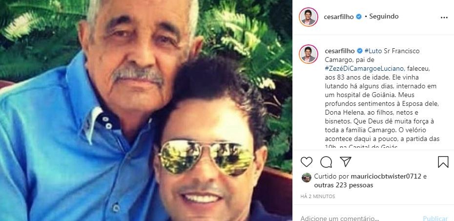 César Filho comenta morte de Seu Francisco (Foto: Reprodução / Instagram)