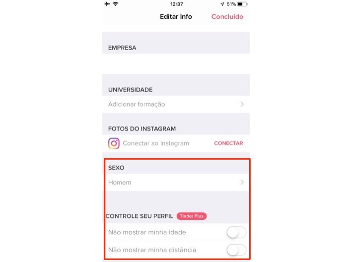 Ação para definir as configurações pessoais finais no Tinder (Foto: Reprodução/Marvin Costa) Ação para definir as configurações pessoais finais no Tinder (Foto: Reprodução/Marvin Costa)