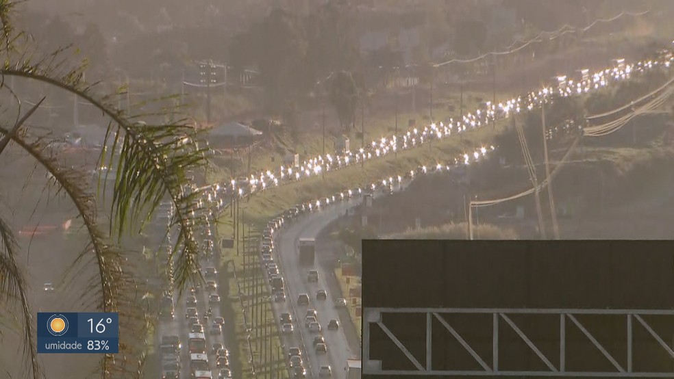 Caminhoneiros descem pela Epia Norte durante protesto (Foto: Reprodução/TV Globo)