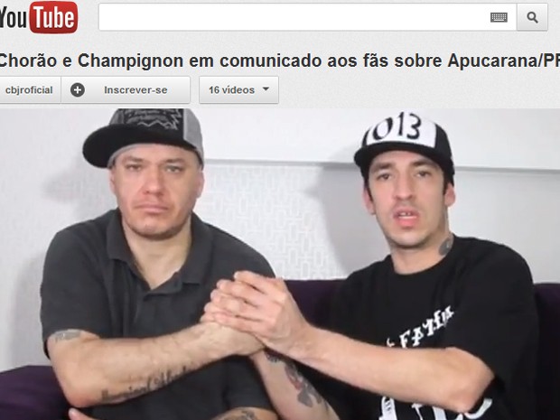 Chorão e Champignon anunciam que fizeram as pazes, em vídeo do canal oficial do Charlie Brown no YouTube (Foto: Reprodução)