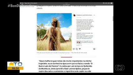 Atriz usando fantasia feita e capim dourado em ensaio é destaque no g1 Tocantins
