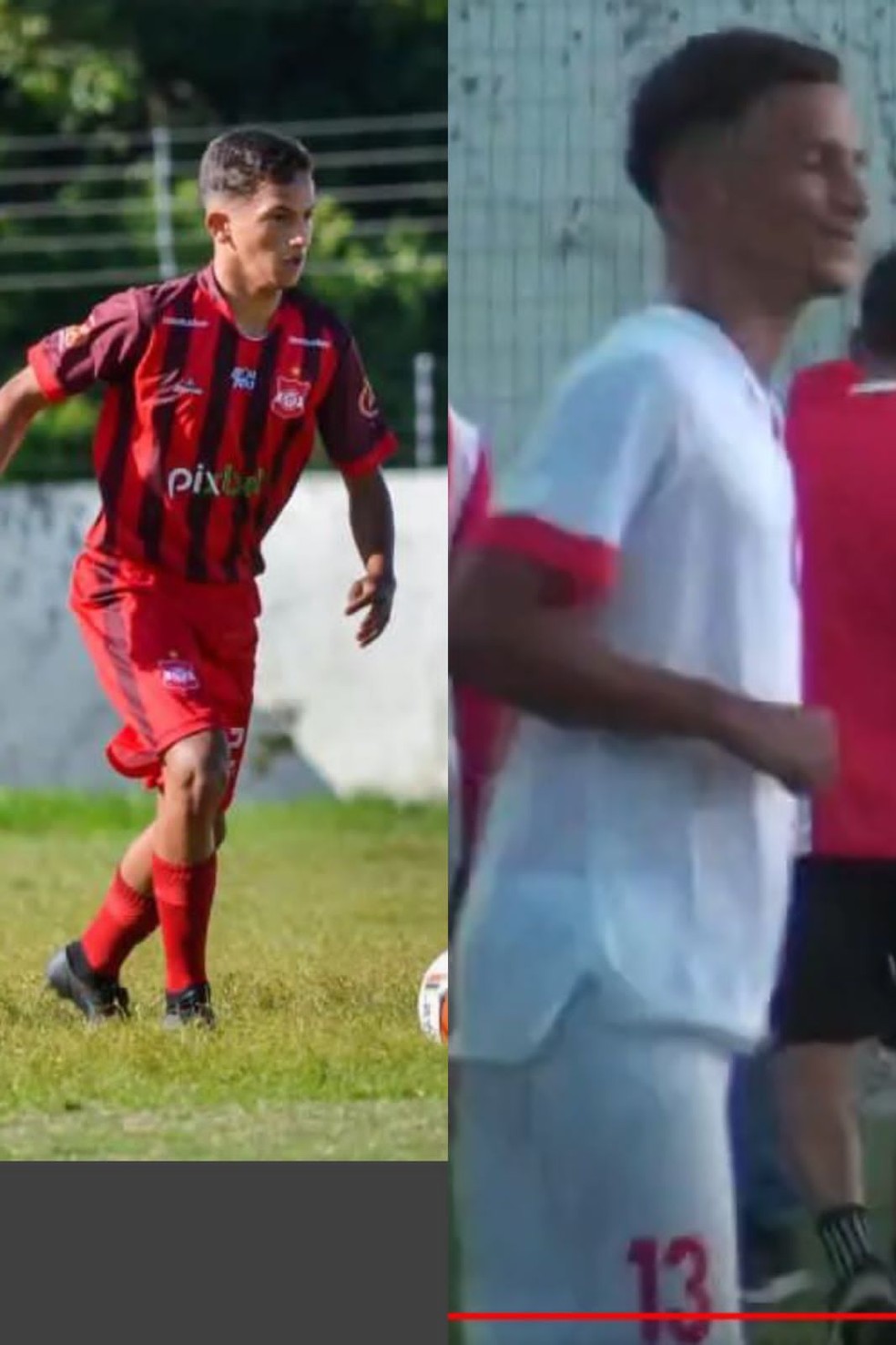 Montagem feita pelo Esporte de Patos, mostrando João Pedro vestindo a camisa do Auto Esporte, ao lado de uma imagem registrada na partida pela terceira divisão, com númeração 13, que na súmula consta como sendo de Jefferson — Foto: Reprodução