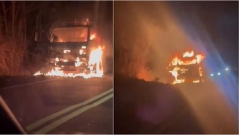 Caminhão com carga de estrume pega fogo em rodovia no Ceará