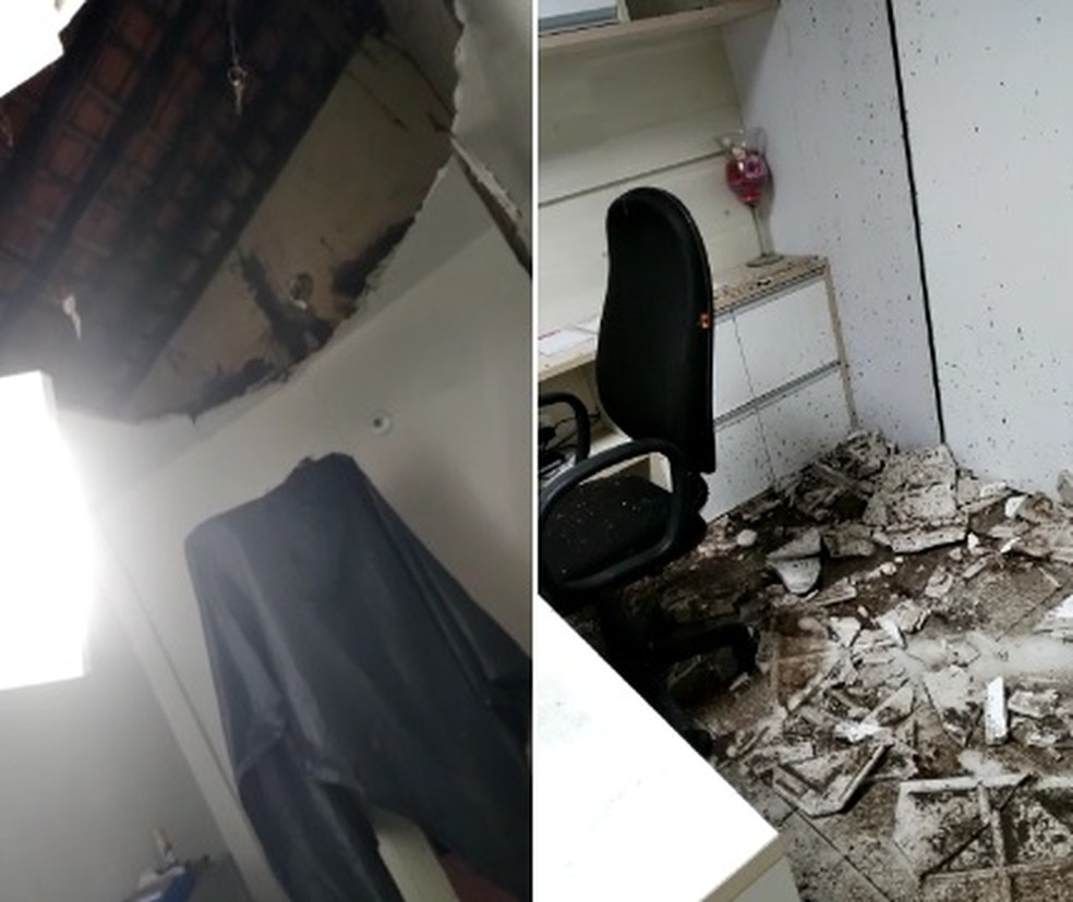 Chuva em Floriano causa alagamentos, moto cai em bueiro e teto de clínica desaba  — Foto: Reprodução