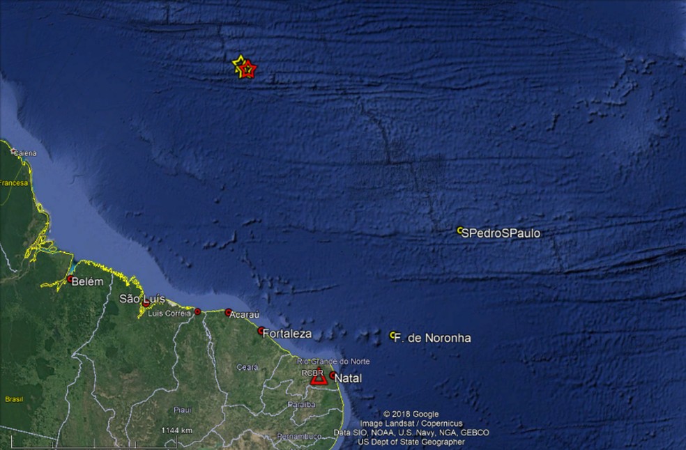 Quatro tremores são registrados no Oceano Atlântico a 1 mil quilômetros do  litoral do Nordeste | Rio Grande do Norte | G1