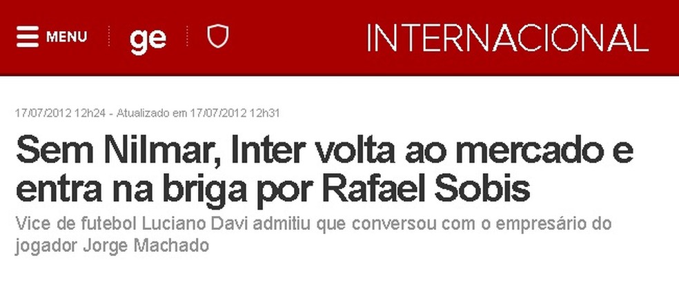 Rafael Sobis Internacional Nilmar GloboEsporte — Foto: Reprodução/GloboEsporte