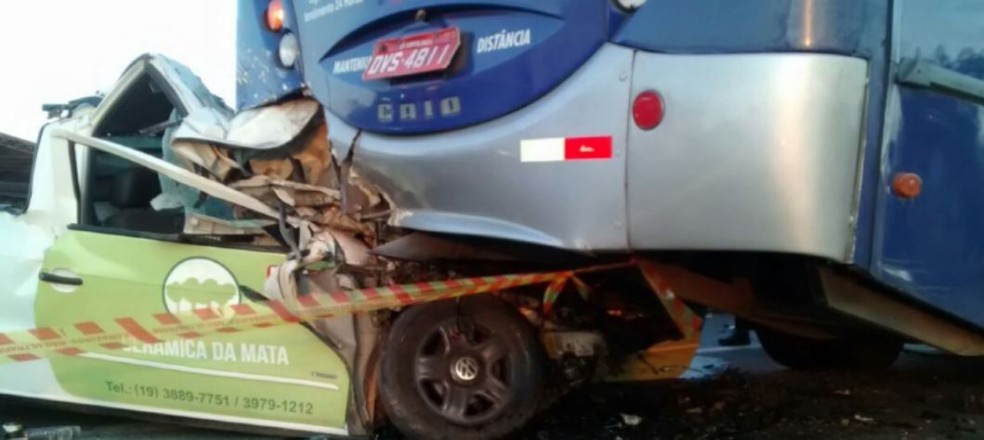 Caminhonete ficou completamente destruída, mas motorista saiu consciente (Foto: Reprodução/EPTV)