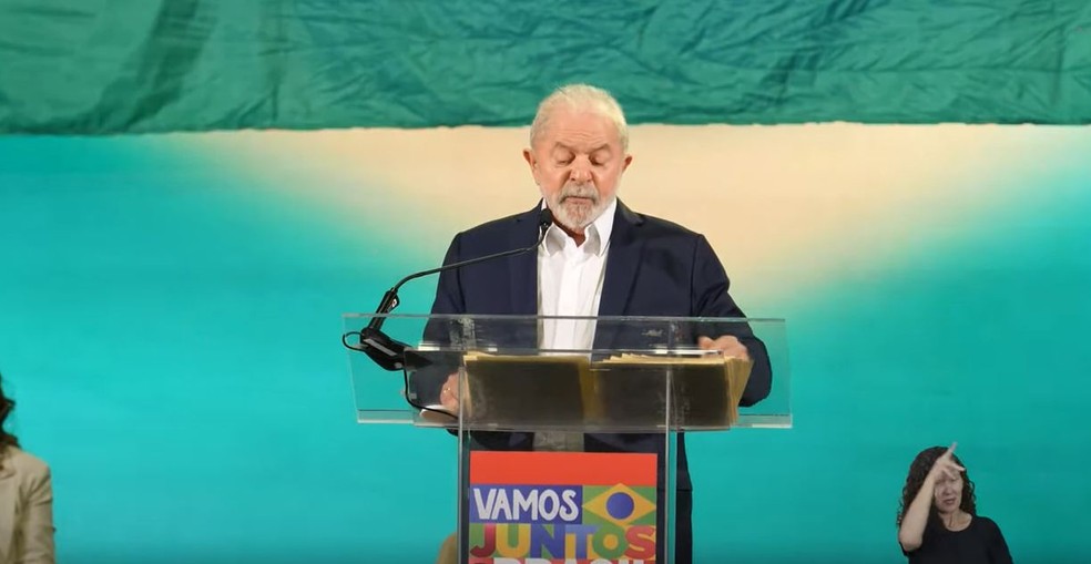 Lula discursa no anúncio da chapa com Alckmin em São Paulo — Foto: Reprodução/Chapa Vamos Juntos pelo Brasil