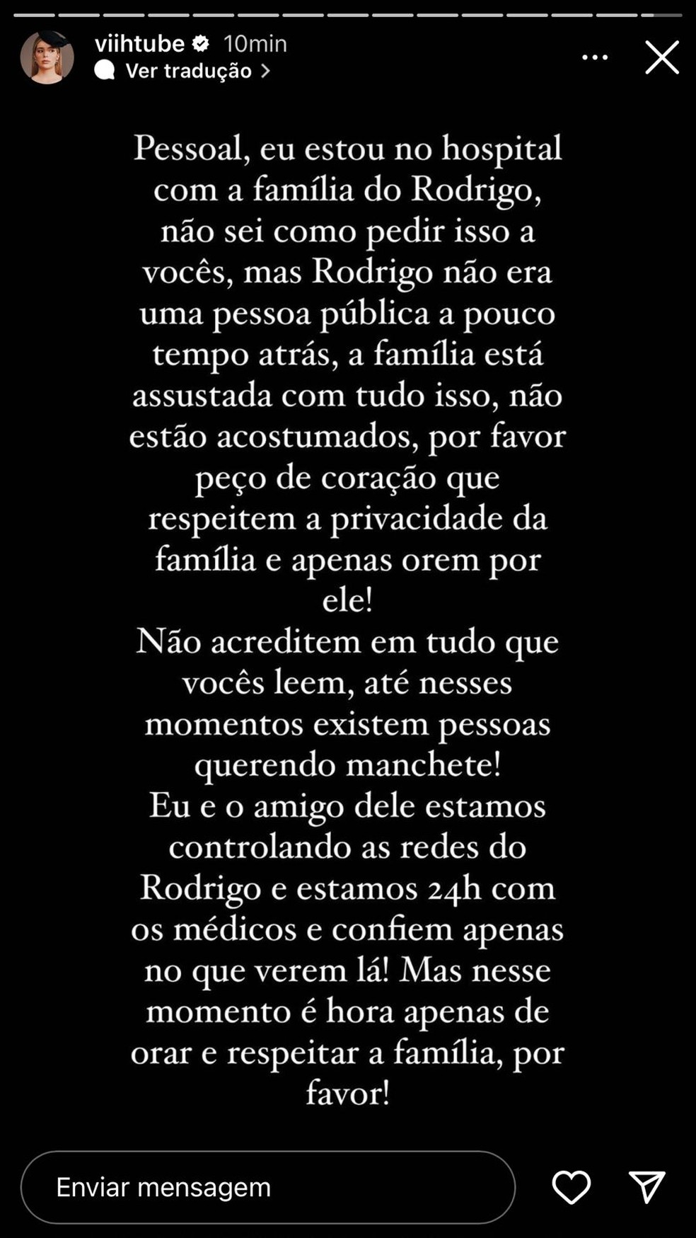 Viih Tube dá informações sobre Rodrigo, do BBB 22, e faz pedido a seguidores — Foto: Reprodução/Instagram