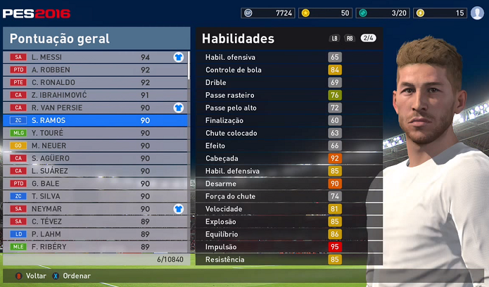 Sergio Ramos tem overall igual ao de Thiago Silva (Foto: Reprodução/YouTube)