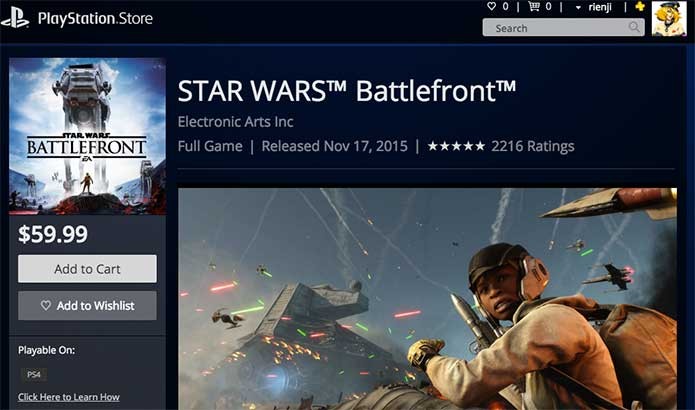 Star Wars Battlefront na PS Store (Foto: Reprodu�