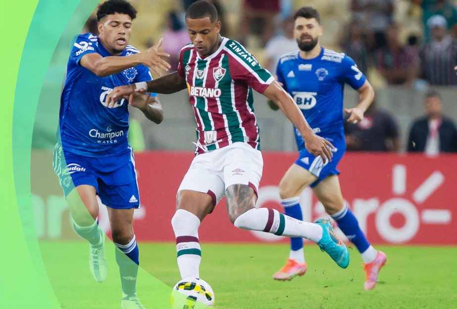 Jogadores de Fluminense e Cruzeiro, durante primeira partida das oitavas da Copa do Brasil 2022.
