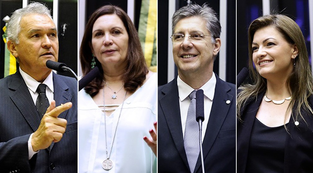 Os deputados bolsonaristas General Girão (PSL-RN), Bia Kicis (PSL-DF), Guiga Peixoto (PSL-SP) e Aline Sleutjes (PSL-PR) — Foto: Montagem/G1