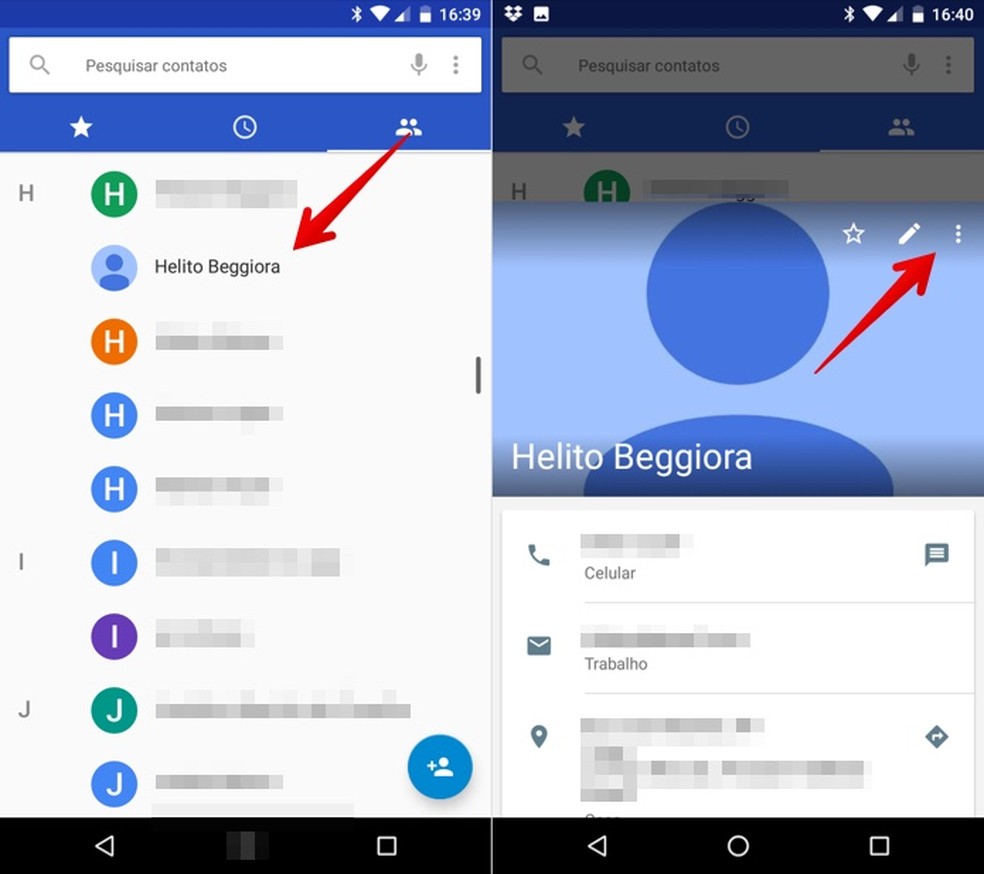 Localize o contato que você quer apagar — Foto: Reprodução/Helito Beggiora