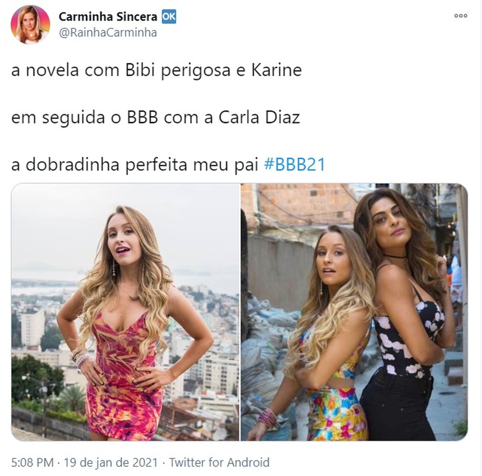 Carla Diaz repercute na web após anúncio do BBB21 — Foto: Reprodução/Twitter