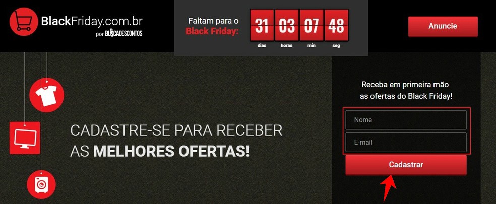 Site oficial da Black Friday no Brasil envia e-mails com ofertas especiais antes do evento — Foto: Reprodução/Rodrigo Fernandes