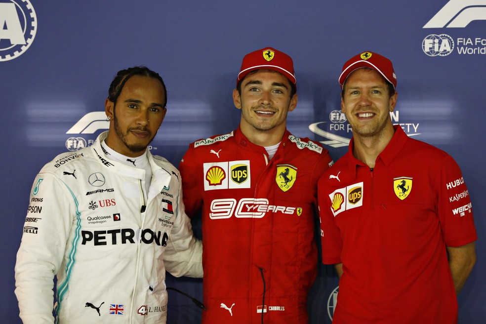Hamilton, Leclerc e Vettel, os três primeiros no grid em Singapura â€” Foto: Getty Images