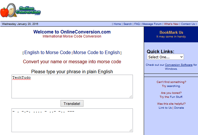 Ferramenta é de fácil acesso e pode converter de e para código Morse (Foto: Reprodução/Online Conversion)
