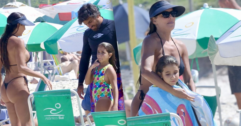 Deborah Secco e a família curtem dia de muito sol na praia — Foto: AgNews