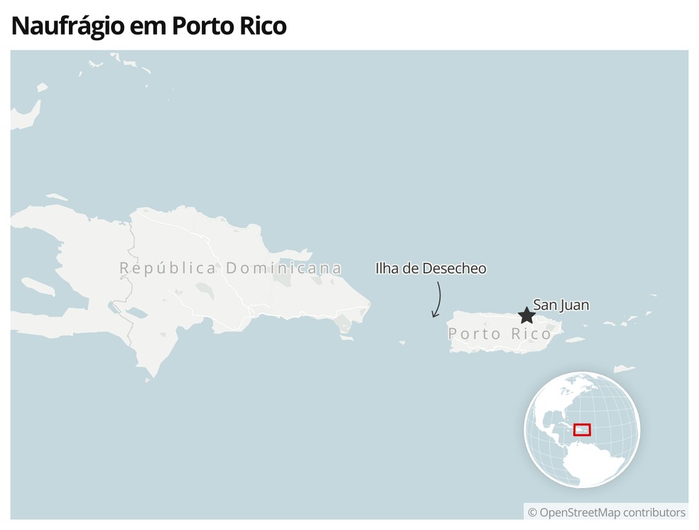 Mapa mostra a localização da ilha de Desecheo, de Porto Rico — Foto:  g1