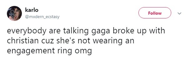 Fãs se perguntam se Lady Gaga desmanchou o noivado com Christian Carino (Foto: Reprodução / Twitter)