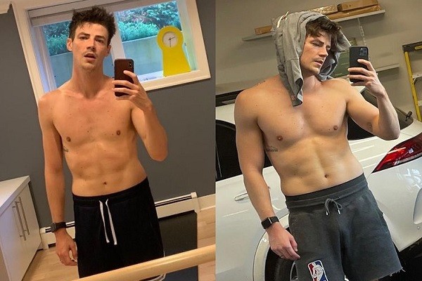 O ator Grant Gustin, estrela de The Flash, antes e depois de mudar sua rotina com hábitos saudáveis (Foto: Instagram)