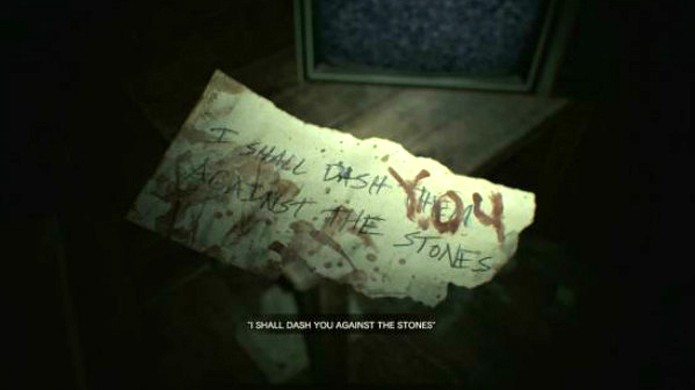 Pedaço de papel aparece alterado na sua frente ao final da fita VHS na demo de Resident Evil 7 (Foto: Reprodução/Games Radar)