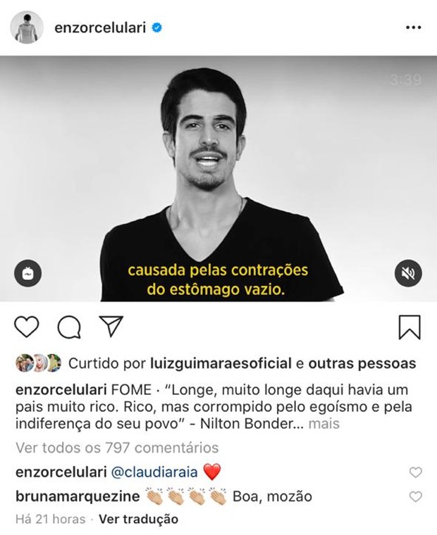 Comentário de Bruna Marquezine em publicação de Enzo Celulari (Foto: Reprodução/Instagram)