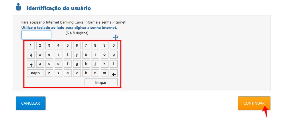 Utilize o teclado digital para informar sua senha e excluir dispositivo na Caixa — Foto: Reprodução/Rodrigo Fernandes