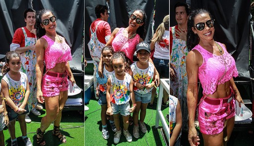 Scheila Carvalho com sua filha Giulha e as amiguinhas da pequena