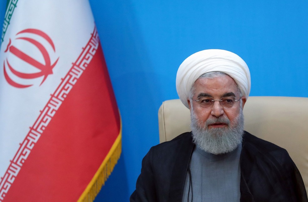 Presidente iraniano, Hassan Rouhani, participa de encontro com ministros em TeerÃ£, nesta terÃ§a-feira (25)  â€” Foto: Iranian presidency / AFP