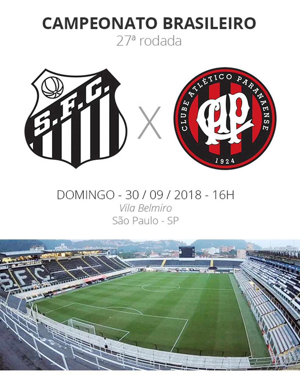 Vila Belmiro recebe Santos x AtlÃ©tico-PR, neste domingo â Foto: InfoEsporte