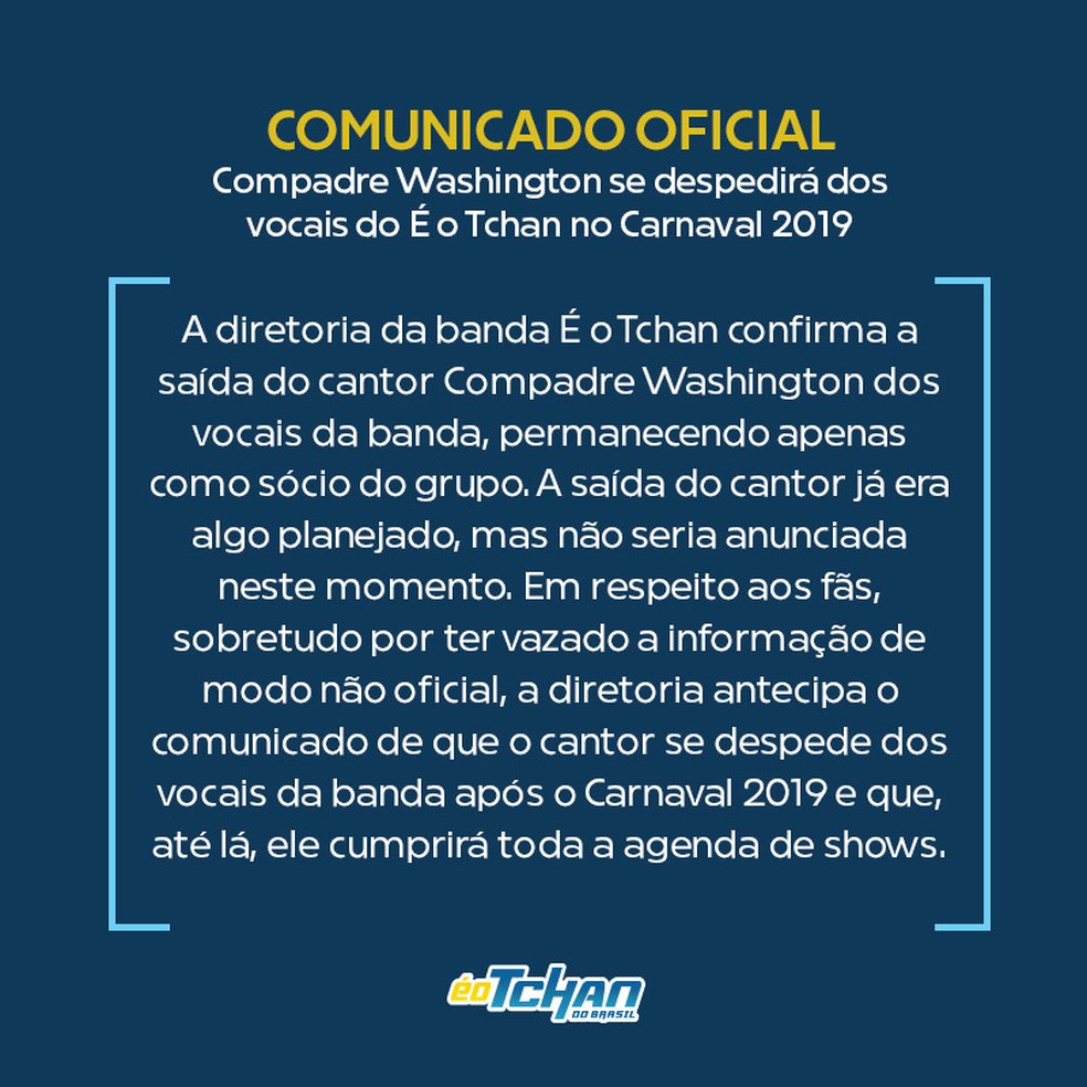 Comunicado da saída de Compadre da banda (Foto: Divulgação)