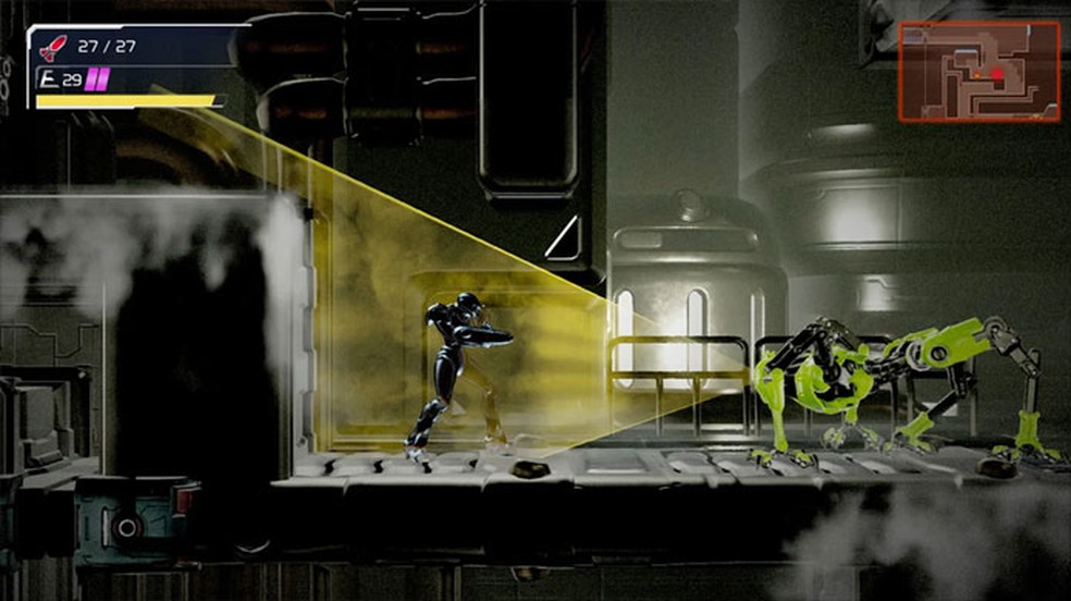 Em Metroid Dread os robôs E.M.M.I. perseguirão Samus e ela precisará usar novos truques para escapar deles — Foto: Reprodução/Nintendo