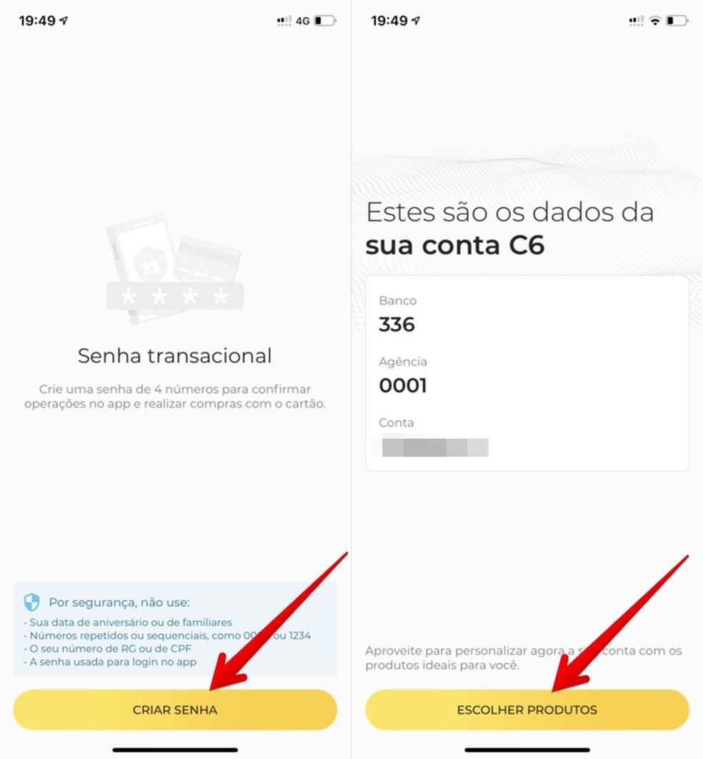 Crie uma senha para o cartão C6 — Foto: Reprodução/Helito Beggiora