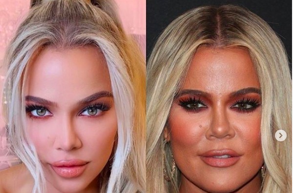 Uma comparação feita por fãs acusando Khloé Kardashian de excesso no uso de Photoshop (Foto: Instagram)