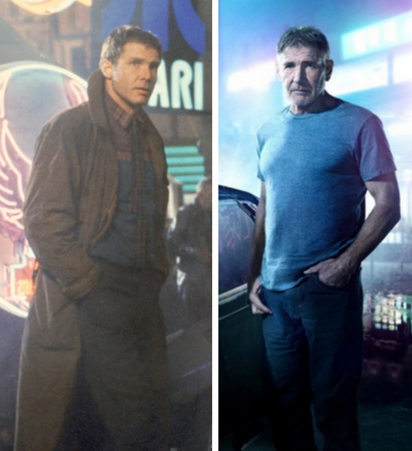 Harrison Ford em 'Blade Runner' (1982) e em 'Blade Runner 2049' (Foto: Reprodução)
