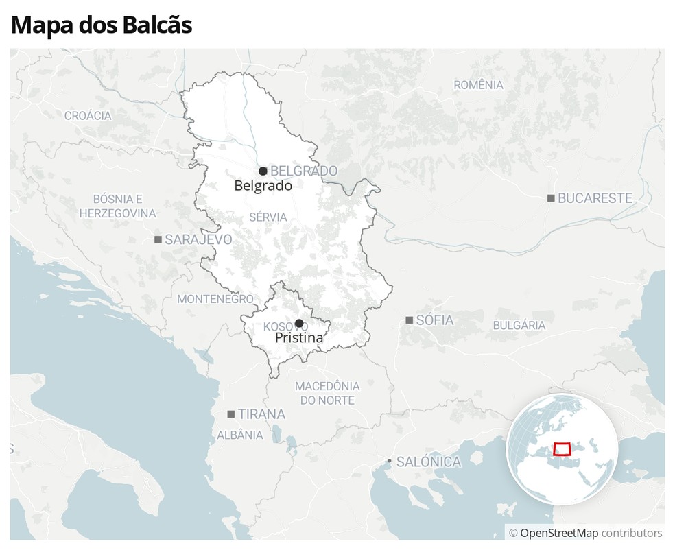 Localização da Sérvia e do Kosovo — Foto:  G1