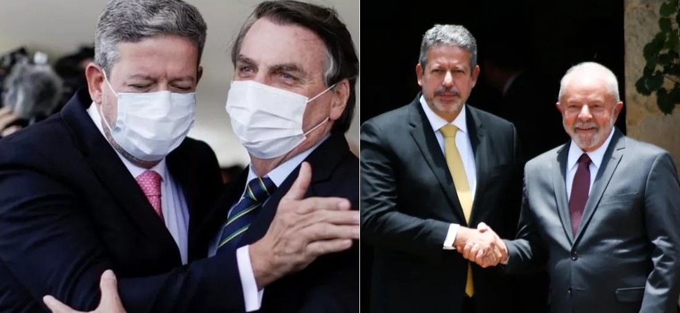 Montagem com fotos do presidente da Câmara, Arthur Lira (PP-AL), com Bolsonaro e Lula — Foto: Reuters via BBC e FÁTIMA MEIRA/FUTURA PRESS/ESTADÃO CONTEÚDO