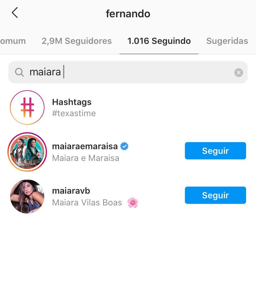 Fernando deixa de seguir Maiara e mantém perfil da dupla dela com a irmã (Foto: Reprodução/ Instagram)