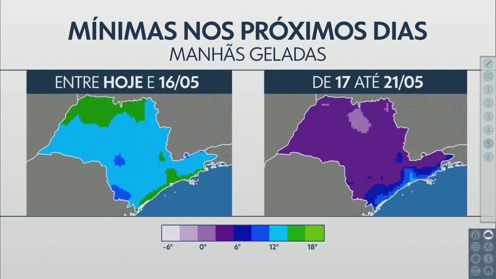 Frio intenso no estado de SP na próxima semana de maio — Foto: TV Globo