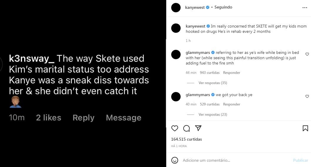 Kanye West fala de Pete Davidson (Foto: Reprodução / Instagram)