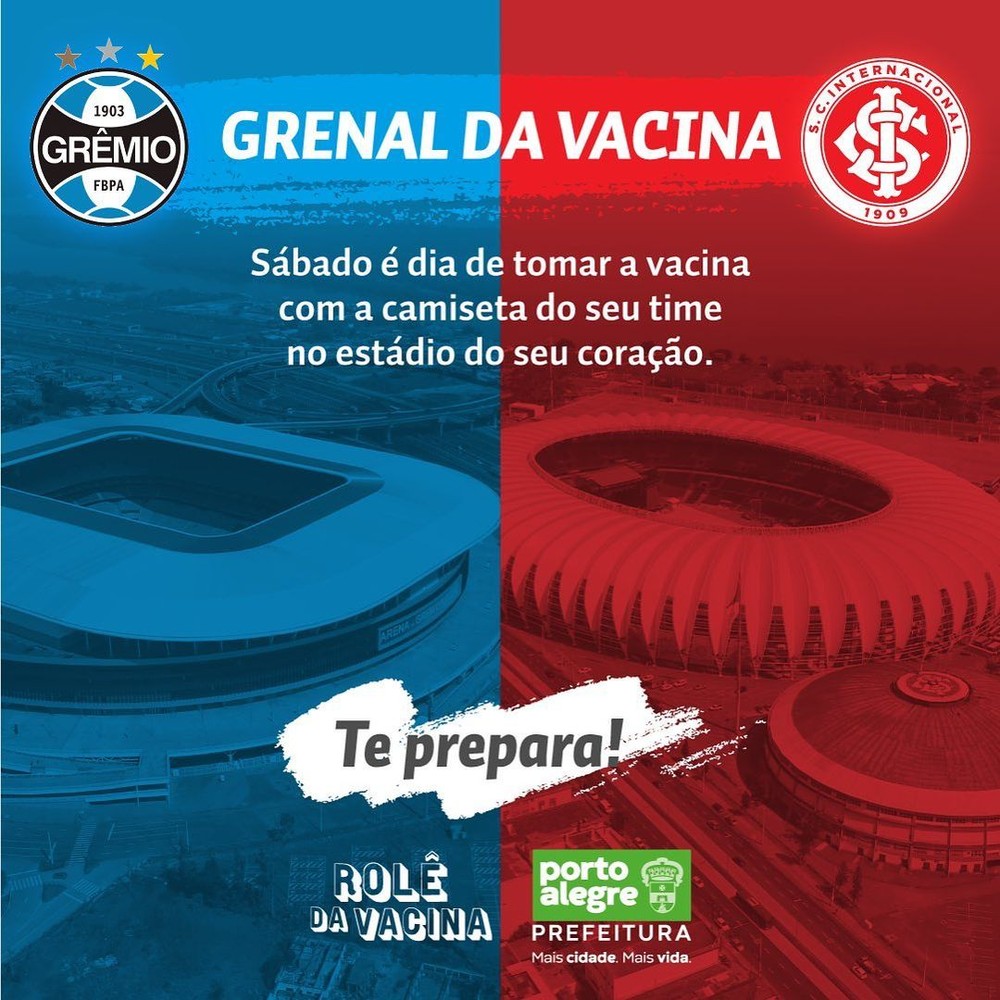 Grêmio e Inter abrem seus estádios para campanha de vacinação contra Covid-19