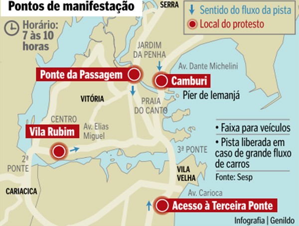 Mapa das manifestações (Foto: A Gazeta)