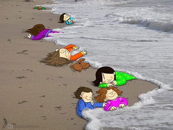 O mar se tornou o local de descanso de muitas crianças refugiadas (Foto: Reprodução - Twitter)