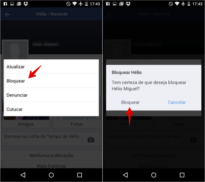 Bloqueando um usuário no Facebook Lite (Foto: Reprodução/Helito Bijora)