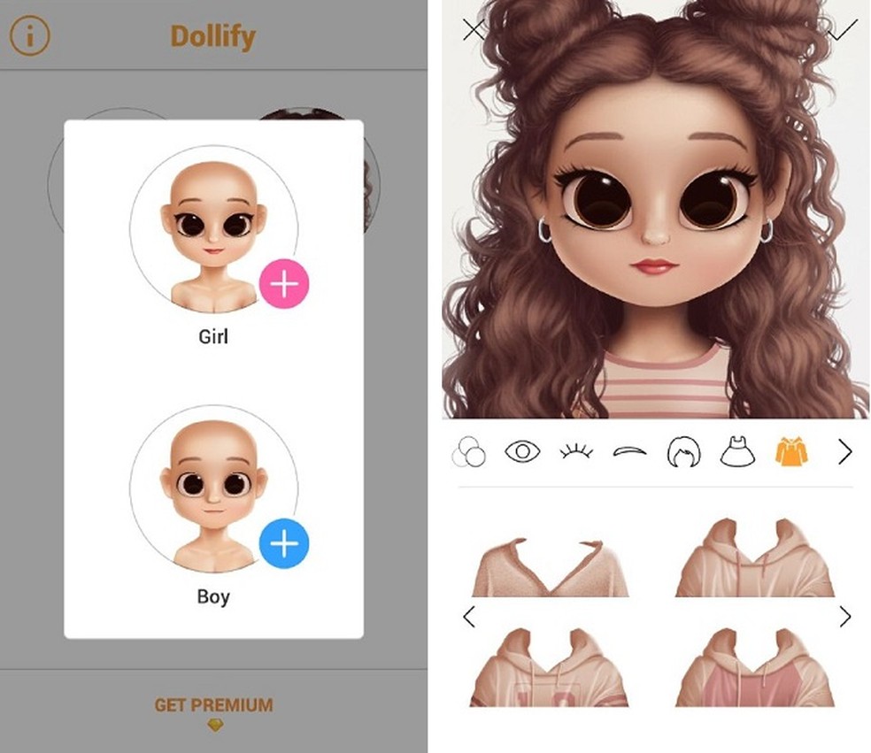 O aplicativo Dollify permite ao usuário a criação de uma caricatura própria para ser compartilhada nas redes sociais — Foto: (Reprodução/Maria Dias)