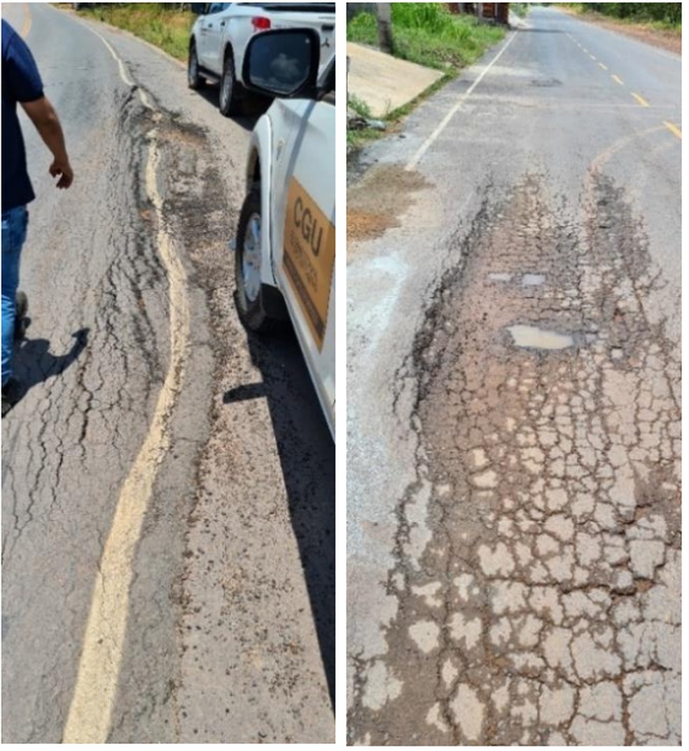 Relatório da CGU mostra afundamento em obra de pavimentação da Codevasf no Amapá. — Foto: Reprodução/CGU