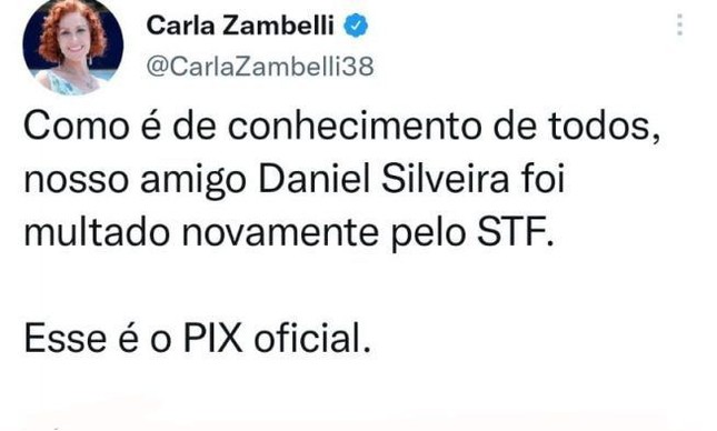 Zambelli apaga post em apoio a Silveira